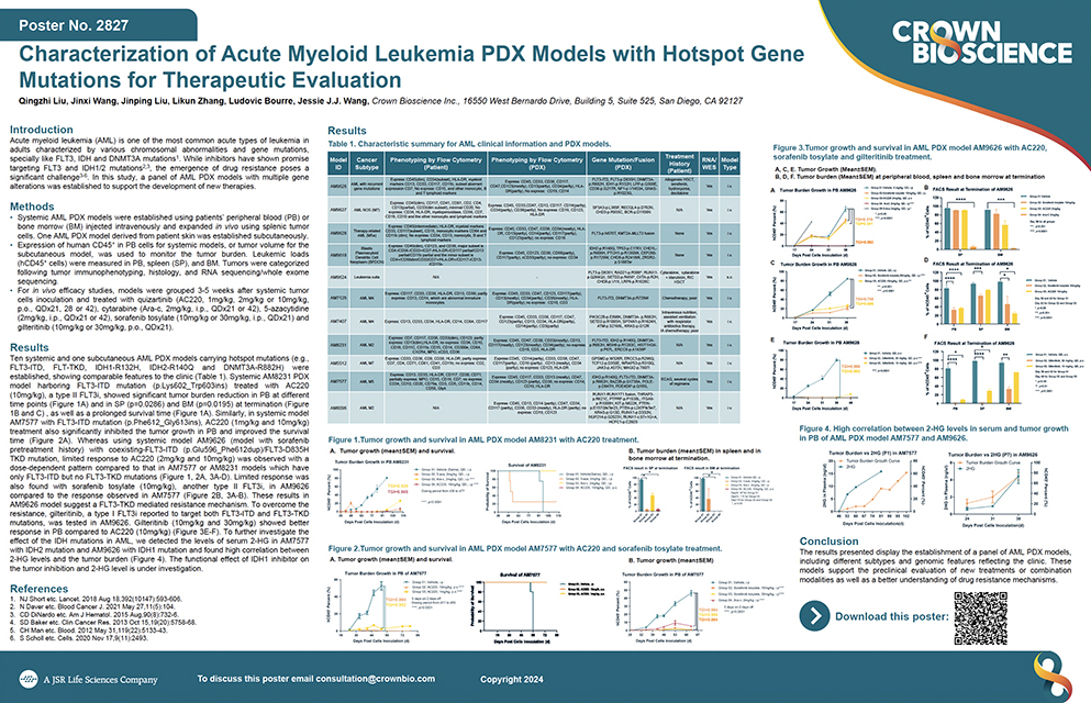 AACR 2024 Poster 2827: Characterization of Acute Myeloid Leukemia PDX Models with Hotspot...
