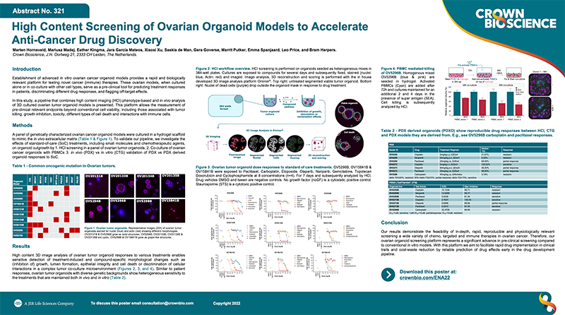 ENA 2022 Poster 321: High Content Screening of Ovarian Organoid Models to Accelerate Anti-Cancer Drug Discovery