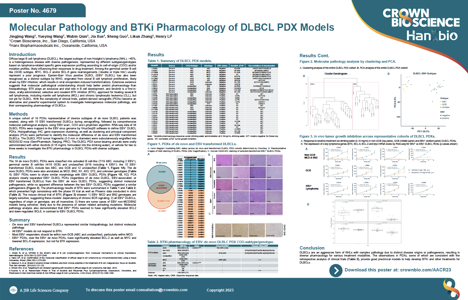 AACR 2023 Posters 4679: Molecular Pathology and BTKi Pharmacology of DLBCL PDX Models