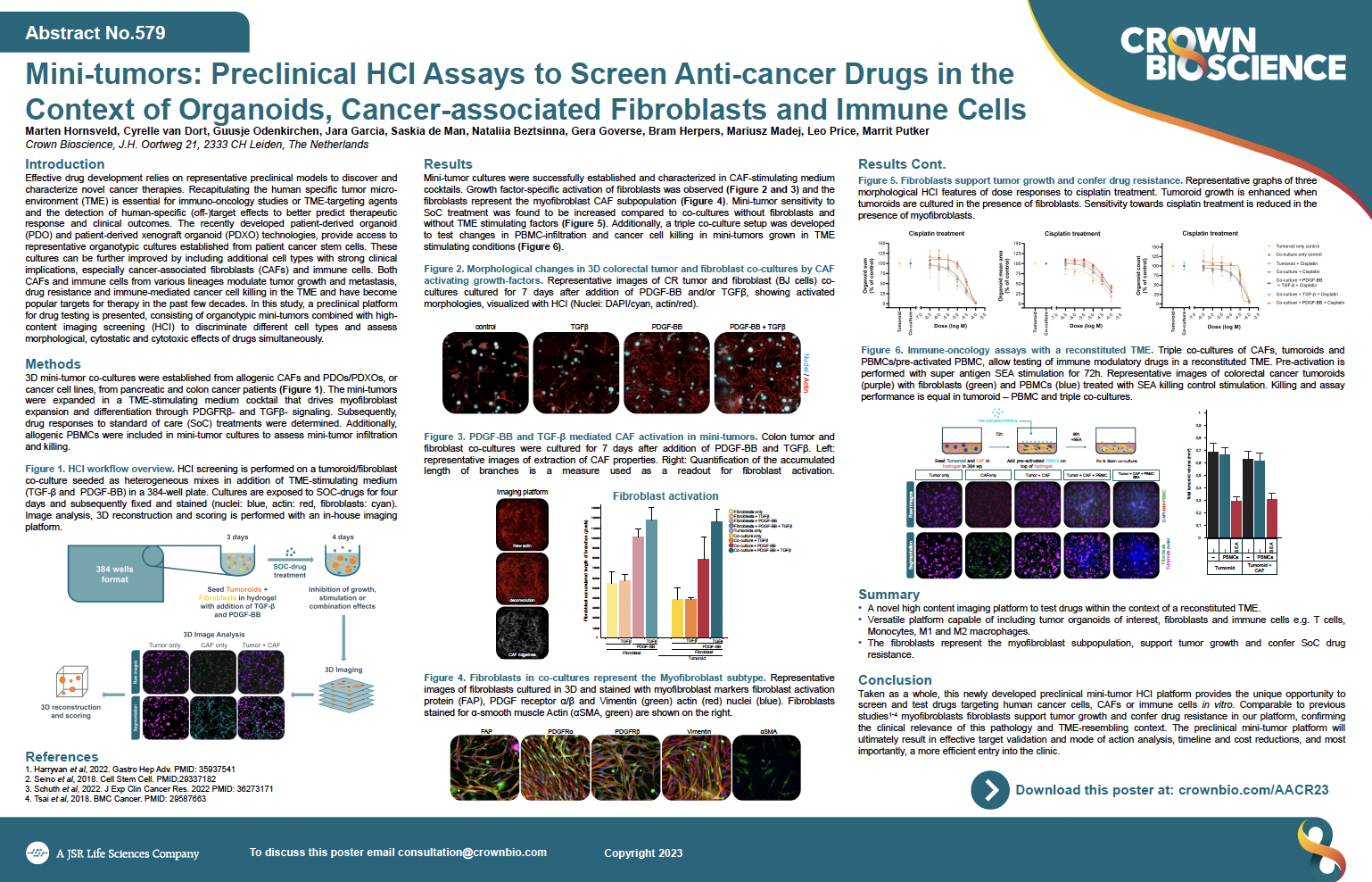 AACR 2023 Posters 579: Mini-tumors: Preclinical HCI Assays to Screen Anti-cancer Drugs in the Context of Organoids, Cancer-associated Fibroblasts and Immune Cells